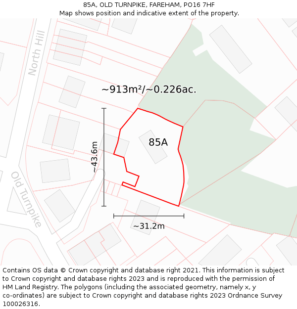 85A, OLD TURNPIKE, FAREHAM, PO16 7HF: Plot and title map