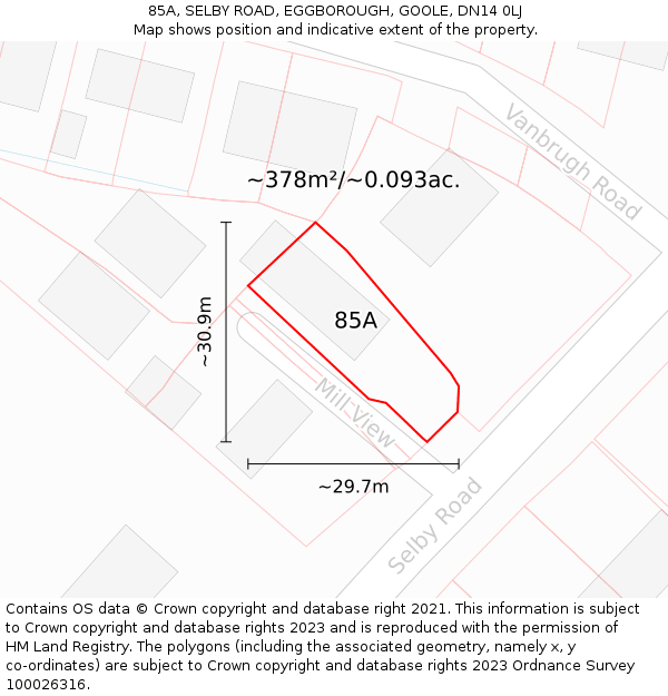 85A, SELBY ROAD, EGGBOROUGH, GOOLE, DN14 0LJ: Plot and title map