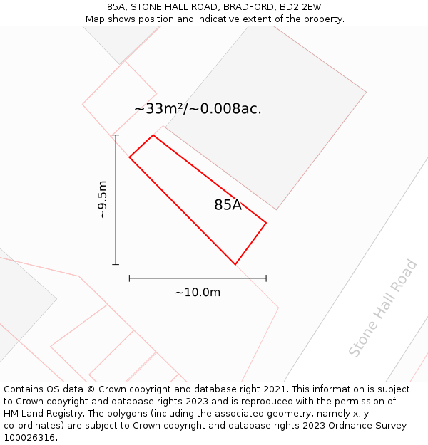 85A, STONE HALL ROAD, BRADFORD, BD2 2EW: Plot and title map