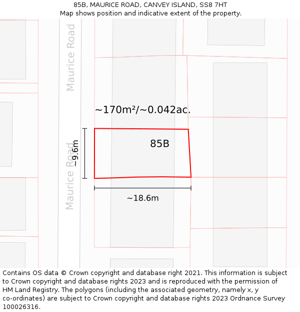 85B, MAURICE ROAD, CANVEY ISLAND, SS8 7HT: Plot and title map