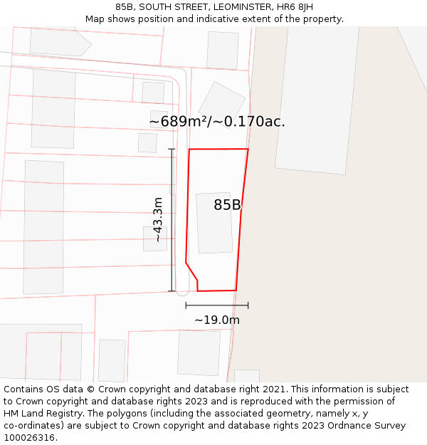 85B, SOUTH STREET, LEOMINSTER, HR6 8JH: Plot and title map
