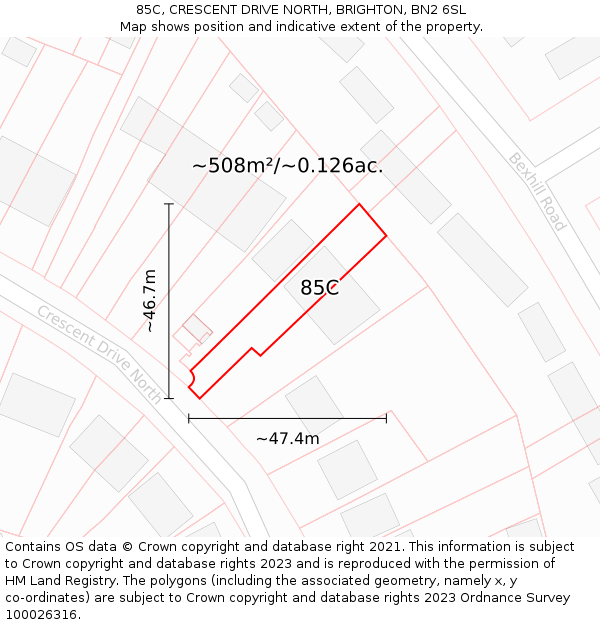 85C, CRESCENT DRIVE NORTH, BRIGHTON, BN2 6SL: Plot and title map