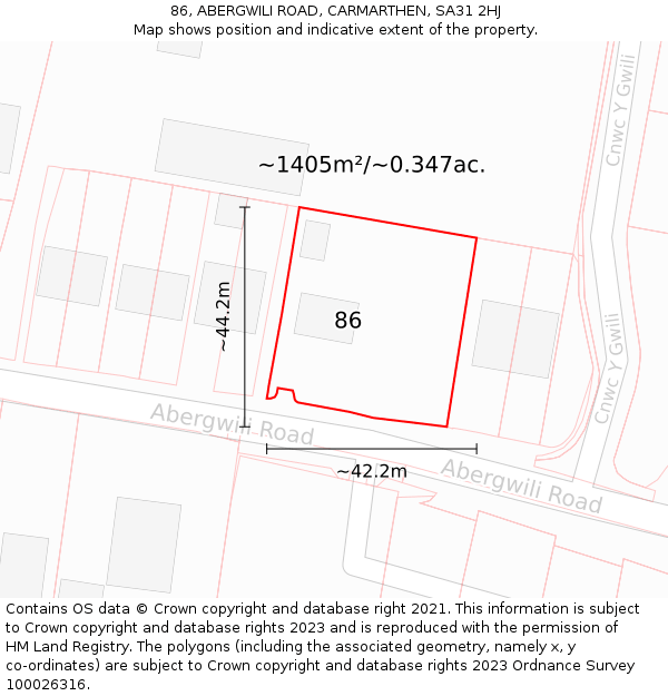 86, ABERGWILI ROAD, CARMARTHEN, SA31 2HJ: Plot and title map