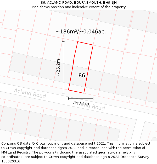 86, ACLAND ROAD, BOURNEMOUTH, BH9 1JH: Plot and title map