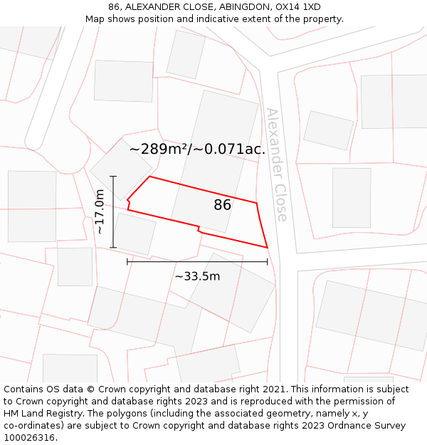 86, ALEXANDER CLOSE, ABINGDON, OX14 1XD: Plot and title map