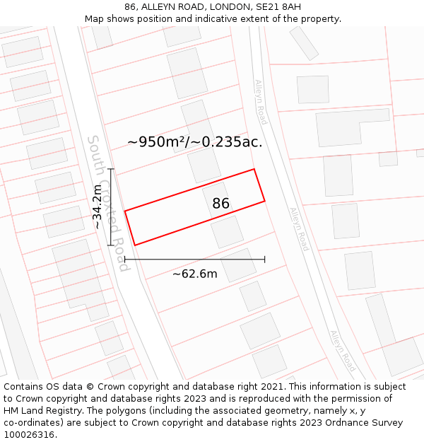 86, ALLEYN ROAD, LONDON, SE21 8AH: Plot and title map