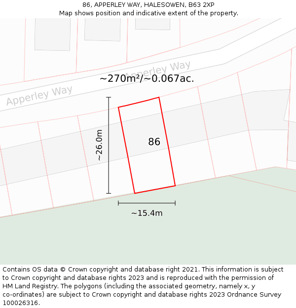 86, APPERLEY WAY, HALESOWEN, B63 2XP: Plot and title map