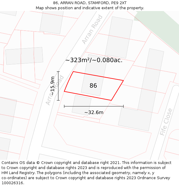 86, ARRAN ROAD, STAMFORD, PE9 2XT: Plot and title map