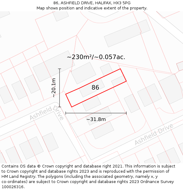 86, ASHFIELD DRIVE, HALIFAX, HX3 5PG: Plot and title map