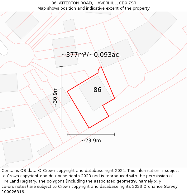 86, ATTERTON ROAD, HAVERHILL, CB9 7SR: Plot and title map