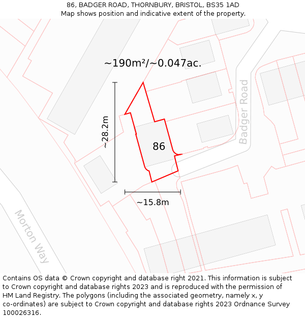 86, BADGER ROAD, THORNBURY, BRISTOL, BS35 1AD: Plot and title map