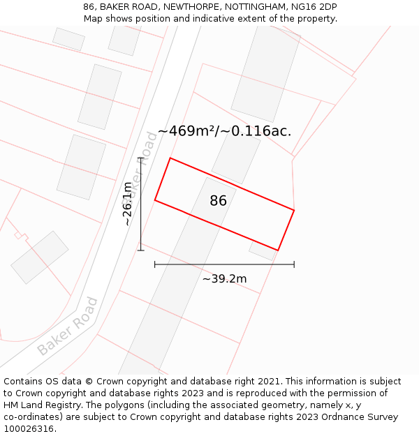 86, BAKER ROAD, NEWTHORPE, NOTTINGHAM, NG16 2DP: Plot and title map