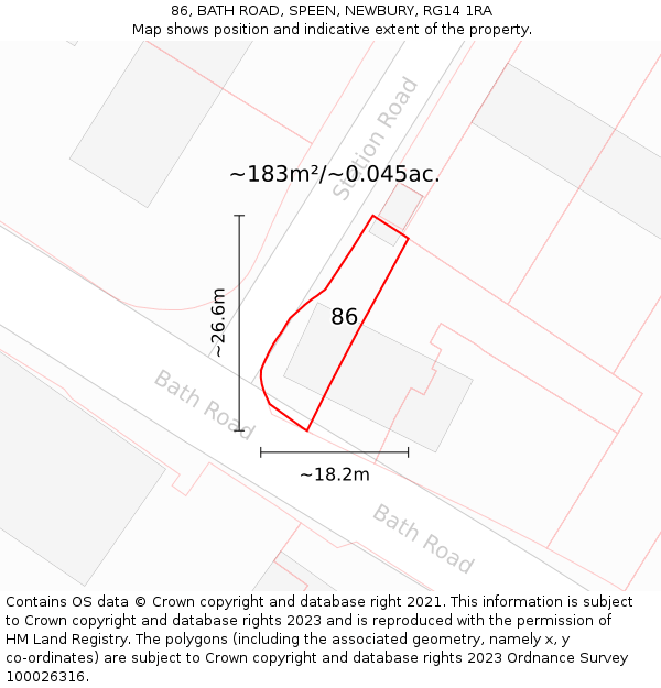 86, BATH ROAD, SPEEN, NEWBURY, RG14 1RA: Plot and title map