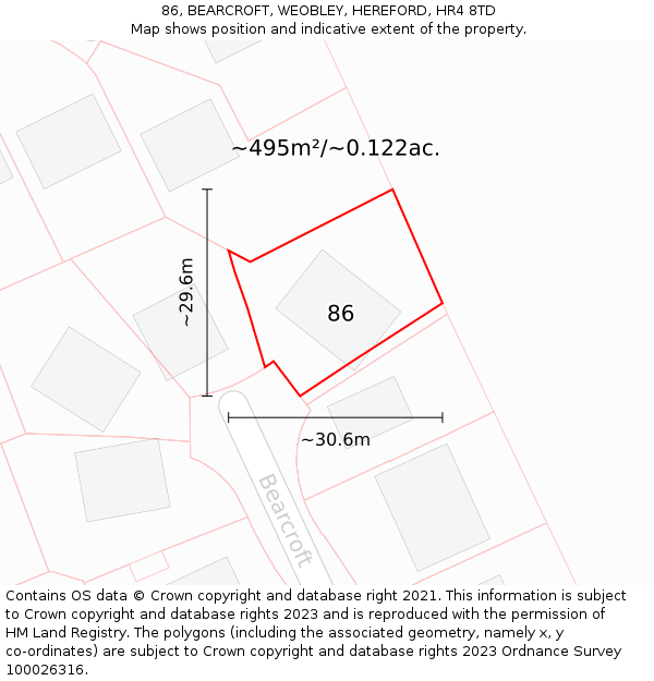 86, BEARCROFT, WEOBLEY, HEREFORD, HR4 8TD: Plot and title map