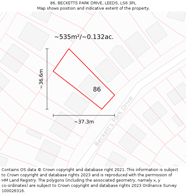86, BECKETTS PARK DRIVE, LEEDS, LS6 3PL: Plot and title map