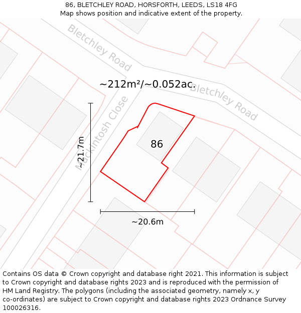 86, BLETCHLEY ROAD, HORSFORTH, LEEDS, LS18 4FG: Plot and title map