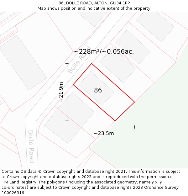 86, BOLLE ROAD, ALTON, GU34 1PP: Plot and title map