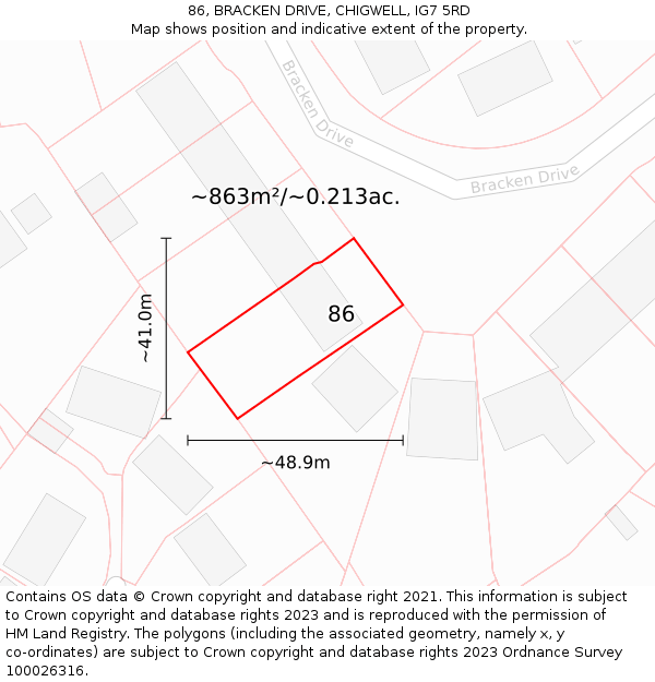 86, BRACKEN DRIVE, CHIGWELL, IG7 5RD: Plot and title map