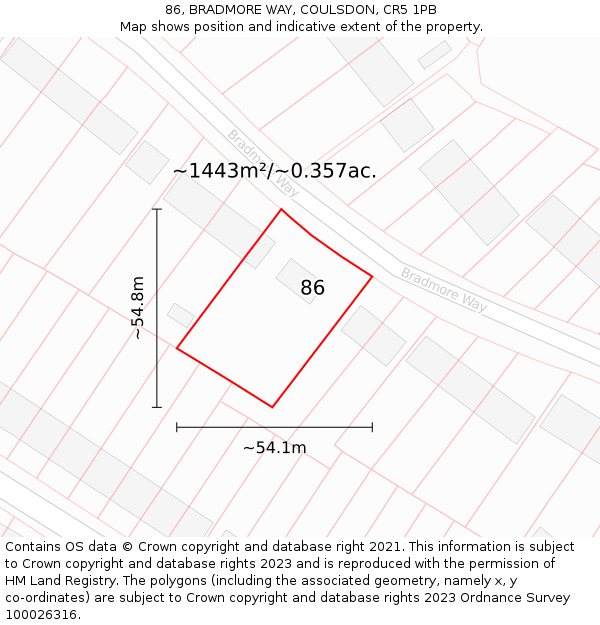 86, BRADMORE WAY, COULSDON, CR5 1PB: Plot and title map