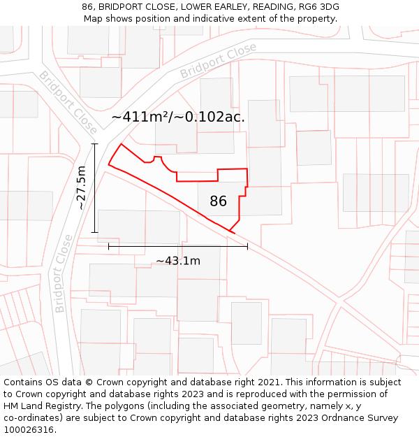 86, BRIDPORT CLOSE, LOWER EARLEY, READING, RG6 3DG: Plot and title map