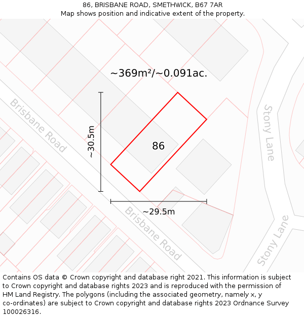 86, BRISBANE ROAD, SMETHWICK, B67 7AR: Plot and title map