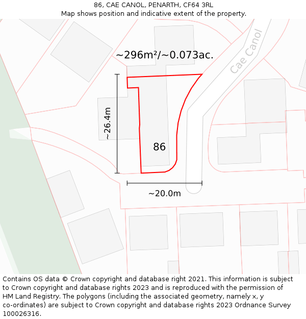 86, CAE CANOL, PENARTH, CF64 3RL: Plot and title map