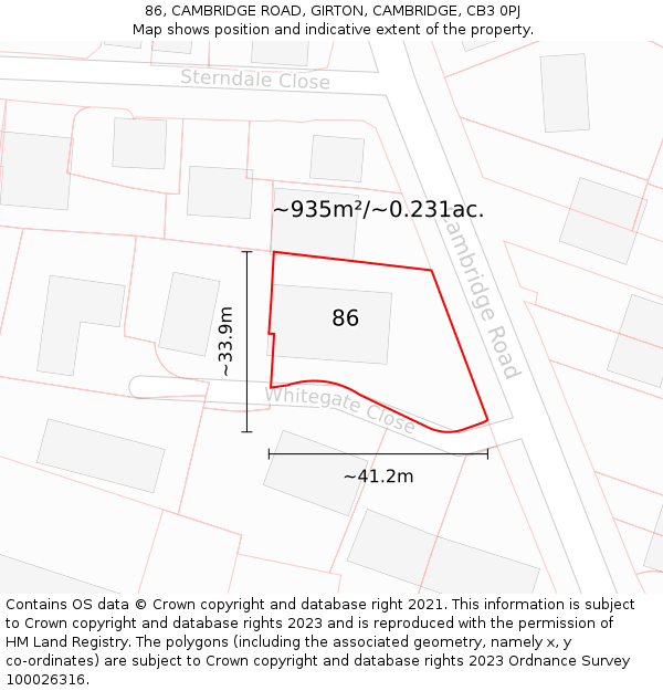 86, CAMBRIDGE ROAD, GIRTON, CAMBRIDGE, CB3 0PJ: Plot and title map
