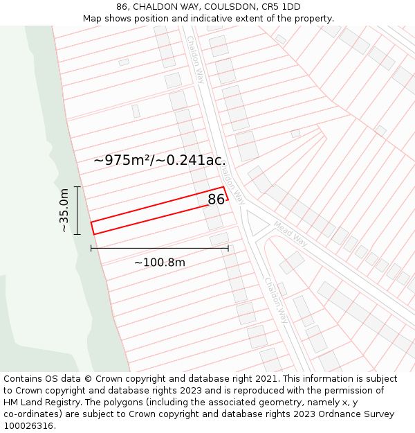 86, CHALDON WAY, COULSDON, CR5 1DD: Plot and title map