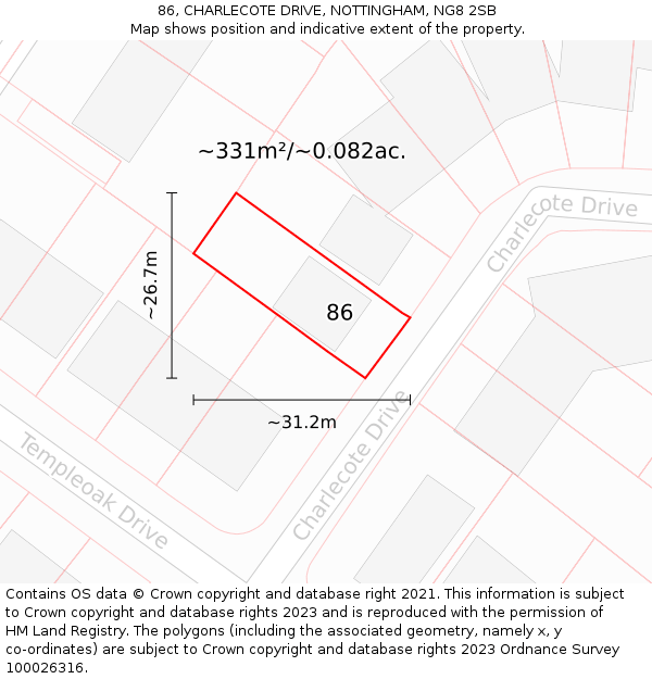 86, CHARLECOTE DRIVE, NOTTINGHAM, NG8 2SB: Plot and title map