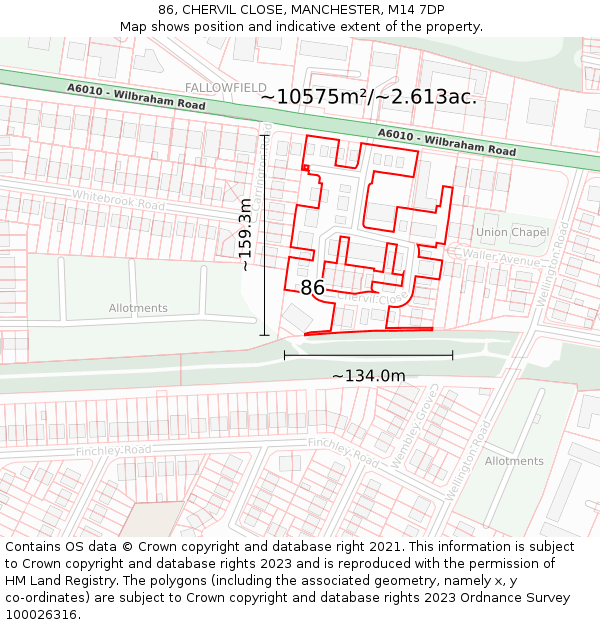 86, CHERVIL CLOSE, MANCHESTER, M14 7DP: Plot and title map