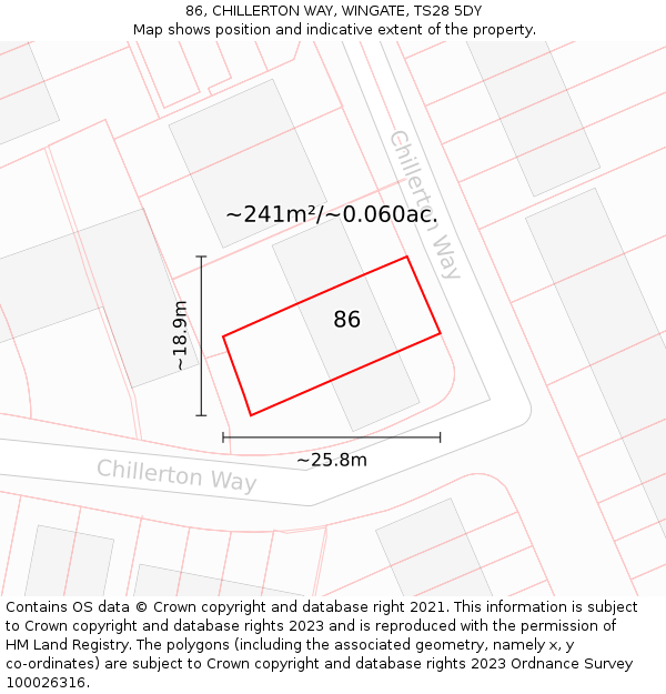86, CHILLERTON WAY, WINGATE, TS28 5DY: Plot and title map