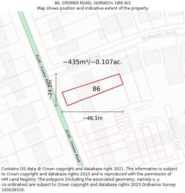 86, CROMER ROAD, NORWICH, NR6 6LY: Plot and title map