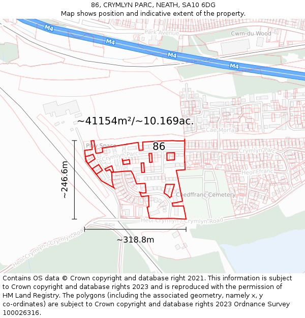 86, CRYMLYN PARC, NEATH, SA10 6DG: Plot and title map