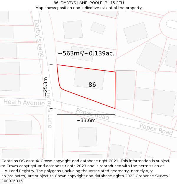 86, DARBYS LANE, POOLE, BH15 3EU: Plot and title map