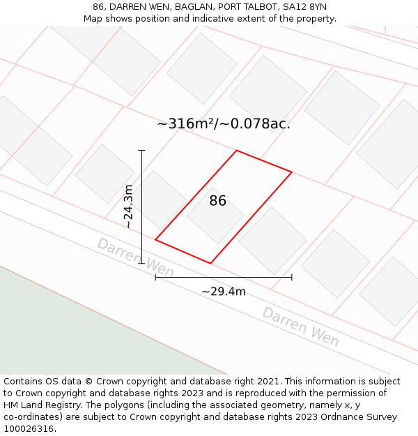 86, DARREN WEN, BAGLAN, PORT TALBOT, SA12 8YN: Plot and title map