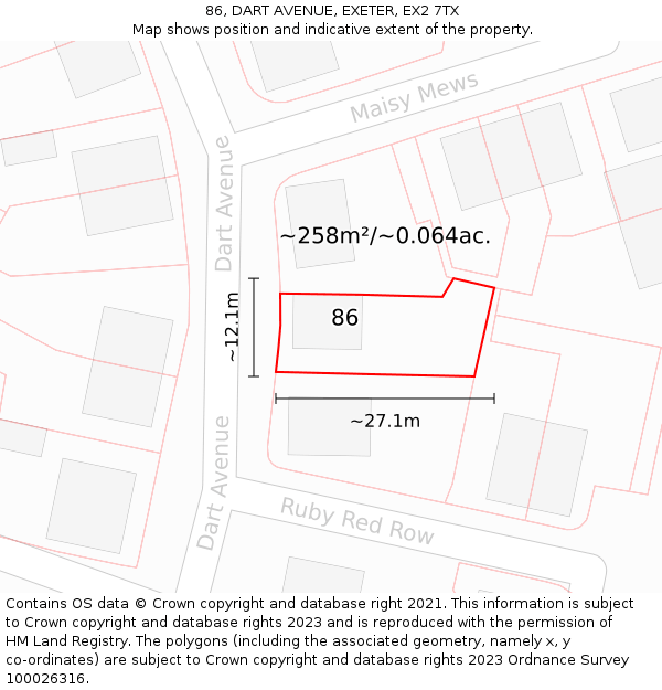 86, DART AVENUE, EXETER, EX2 7TX: Plot and title map