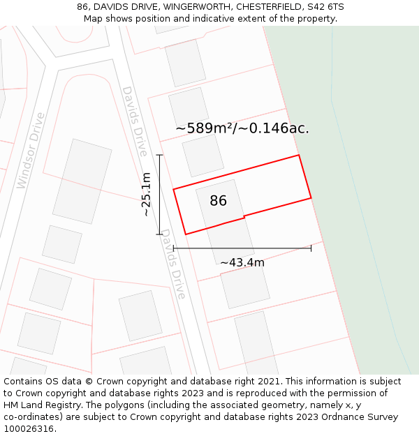 86, DAVIDS DRIVE, WINGERWORTH, CHESTERFIELD, S42 6TS: Plot and title map