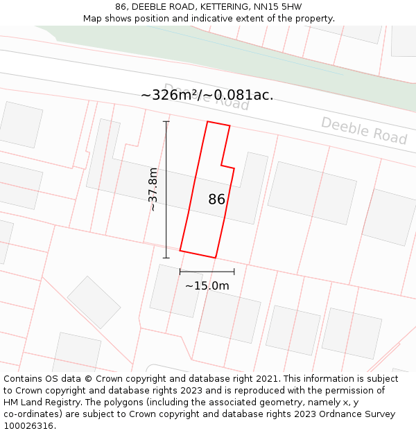86, DEEBLE ROAD, KETTERING, NN15 5HW: Plot and title map