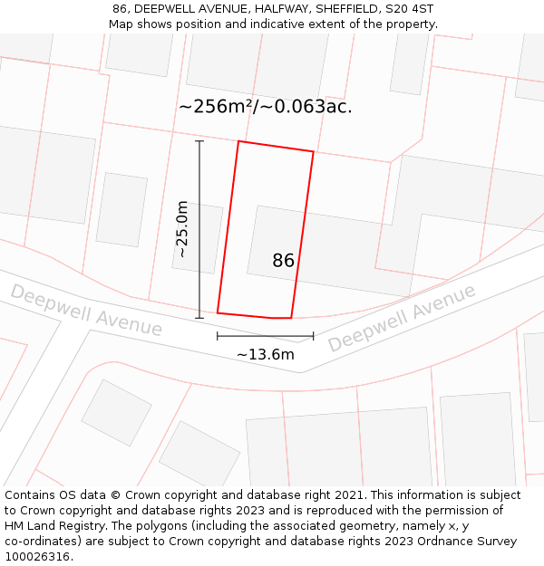 86, DEEPWELL AVENUE, HALFWAY, SHEFFIELD, S20 4ST: Plot and title map