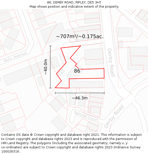 86, DERBY ROAD, RIPLEY, DE5 3HT: Plot and title map