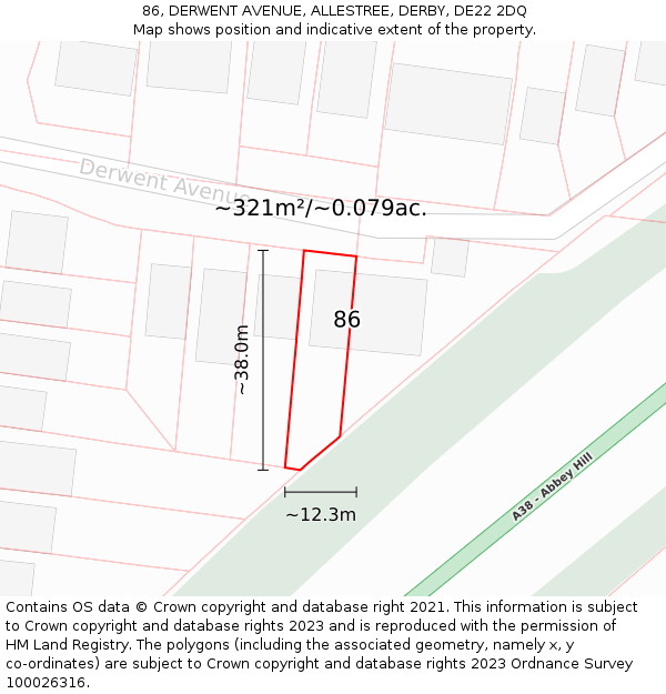 86, DERWENT AVENUE, ALLESTREE, DERBY, DE22 2DQ: Plot and title map