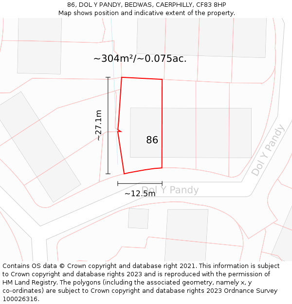 86, DOL Y PANDY, BEDWAS, CAERPHILLY, CF83 8HP: Plot and title map