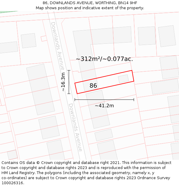 86, DOWNLANDS AVENUE, WORTHING, BN14 9HF: Plot and title map