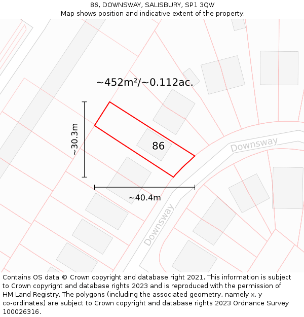 86, DOWNSWAY, SALISBURY, SP1 3QW: Plot and title map