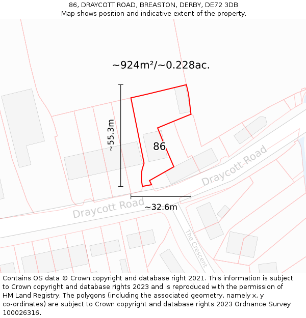 86, DRAYCOTT ROAD, BREASTON, DERBY, DE72 3DB: Plot and title map