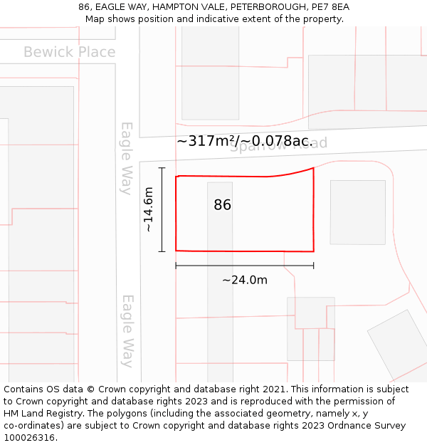 86, EAGLE WAY, HAMPTON VALE, PETERBOROUGH, PE7 8EA: Plot and title map