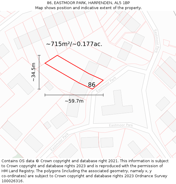86, EASTMOOR PARK, HARPENDEN, AL5 1BP: Plot and title map
