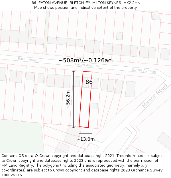 86, EATON AVENUE, BLETCHLEY, MILTON KEYNES, MK2 2HN: Plot and title map