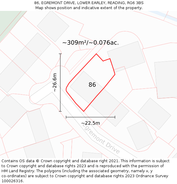 86, EGREMONT DRIVE, LOWER EARLEY, READING, RG6 3BS: Plot and title map
