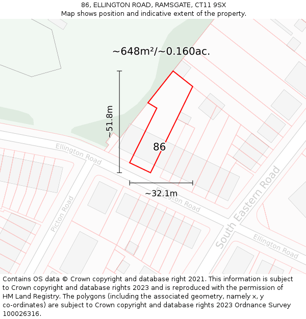 86, ELLINGTON ROAD, RAMSGATE, CT11 9SX: Plot and title map